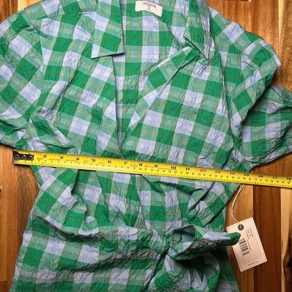 Untuck It for Her Seersucker Mila Button Down Shirt Dress Blue Green Gingham Med - Picture 8 of 12